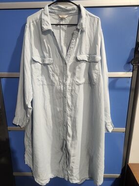 Terra & Sky Pale Blue Button-Up Shirt Dress Size 4X